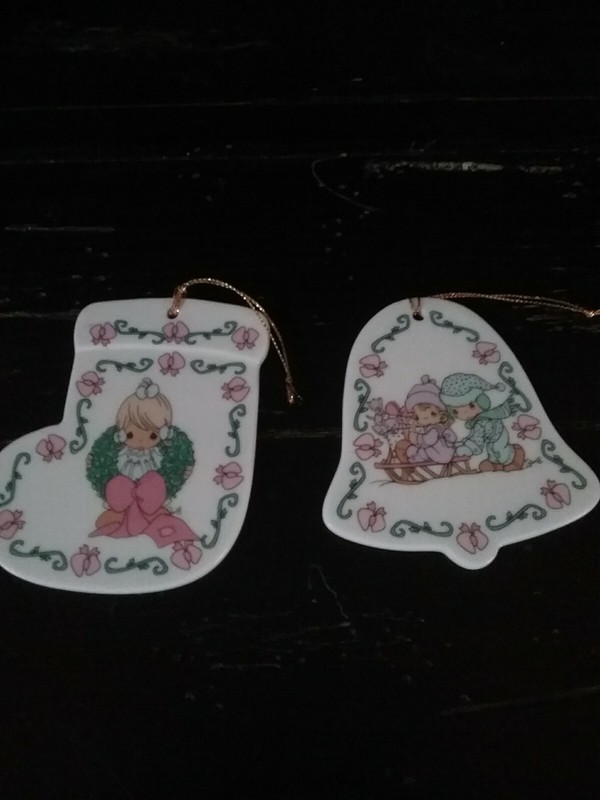 Two Precious Moments Ornaments Sharing Our Season Together & Surrounded With Joy