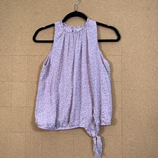 Sienna Sky Sleeveless  Top Women's XS Mock Neck Pleated Blouse Floral Front Tie