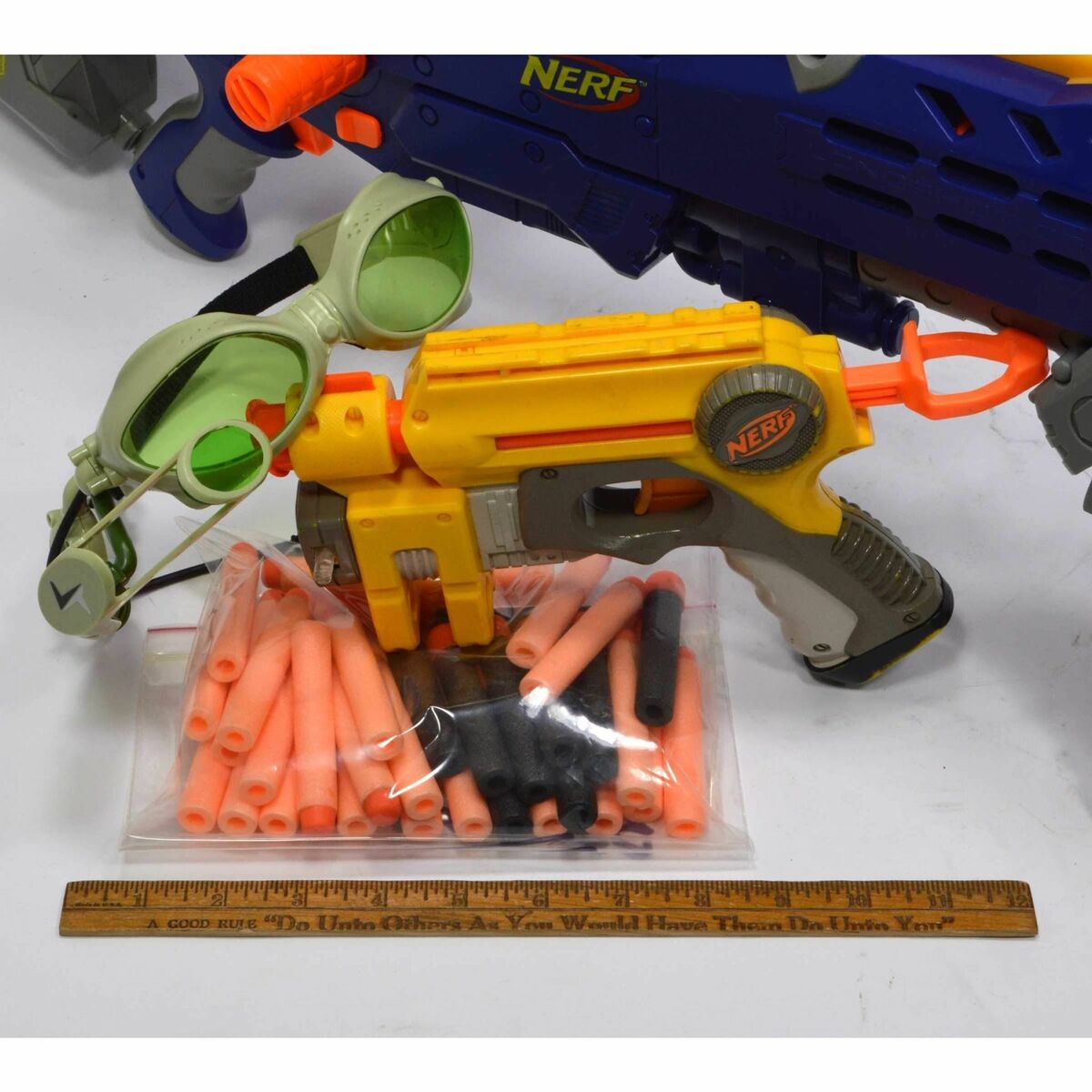 NERF LOT; LONGSHOT CS-6 BLASTER **ISSUE** + C-307a PULL-BACK