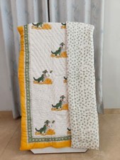 Indian Handmade, Animal Print Baby Quilt, Nursery Kantha Blanket, Toddler
