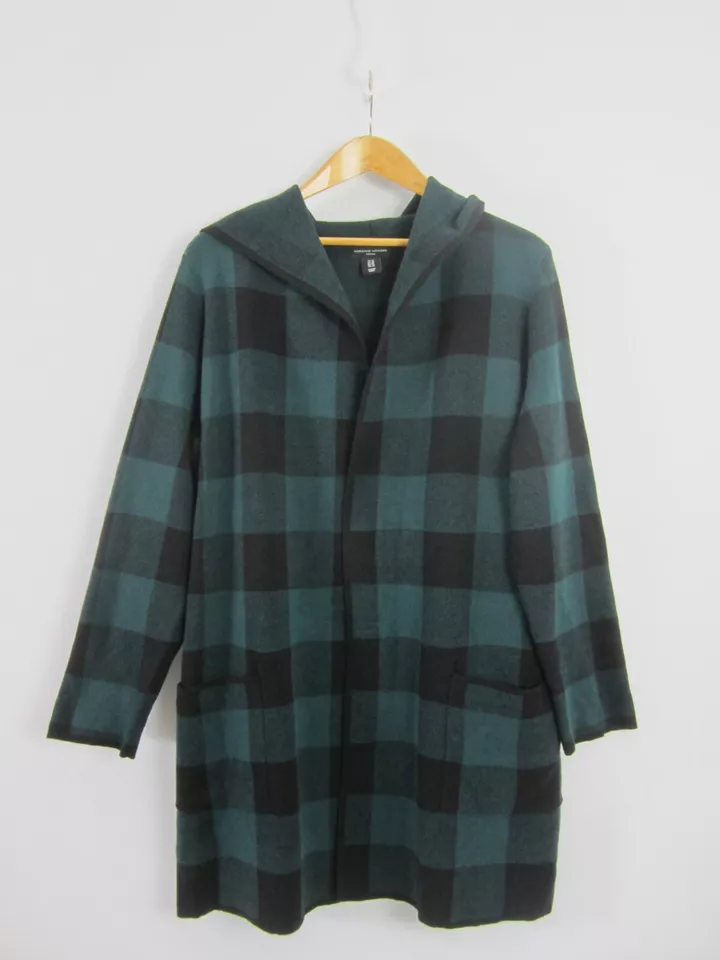 Adrienne Vittadini Feminino Plus 1X Verde Azul Marinho Xadrez Longo Com Capuz Mistura de Algodão - Imagem 4 de 4