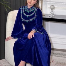 Muslim Velvet Elegant Evening Long Sleeve Maxi Dress Dubai Abaya Kaftan Islamic