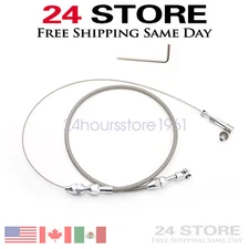 24" THROTTLE CABLE BRAIDED STAINLESS STEEL UNIVERSAL ACCELERATOR For FORD, CHEVY