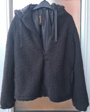 Womens Black Hooded Teddy Jacket Shorter Style By Simlpy Bee Size 14