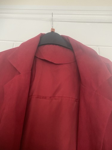 Women’s Long Red Belted Thin Style Coat Medium - Picture 3 of 5