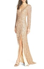 MAC DUGGAL 4820D 4820A Rose Gold Beaded Sequin Embellished High Slit Maxi Gown 6