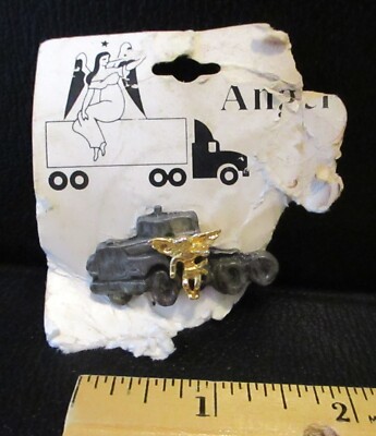 Semi Truck Guardian Angle Hat Lapel Pin Pewter Brass Trucker Big Rig 18 Wheeler
