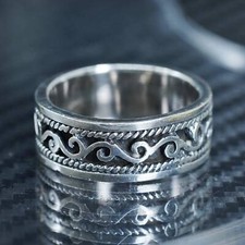 size 9, vintage Mexican sterling silver 925 handmade wide filigree band ring