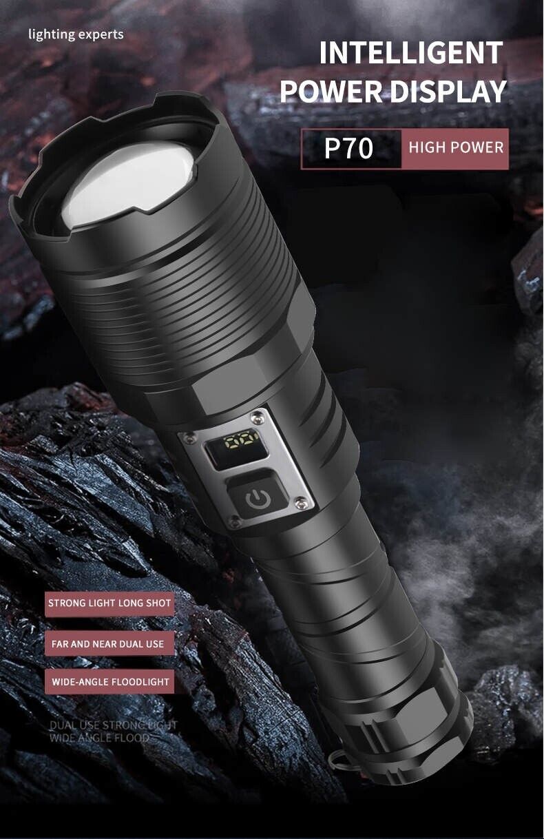 Hochleistungs-XHP70 4-CORE Taschenlampe - 10000 Lumen, IPX4, 5000mAh Akku, OLED