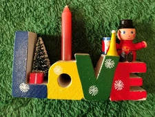 Vintage Giftco Christmas Wooden Candle Holder Word LOVE Drummer Boy Tree & Gift
