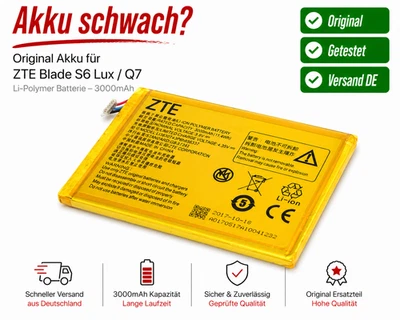 Original Akku Li-Polymer ZTE Blade S6 Lux Dual SIM / G719C  / Lux Q7 - 3000mAh - Bild 1 von 2
