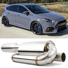 For Ford Focus RS 29" Chrome 2.5" Inlet 4.0" Tip Twin Loop Car Exhaust Muffler