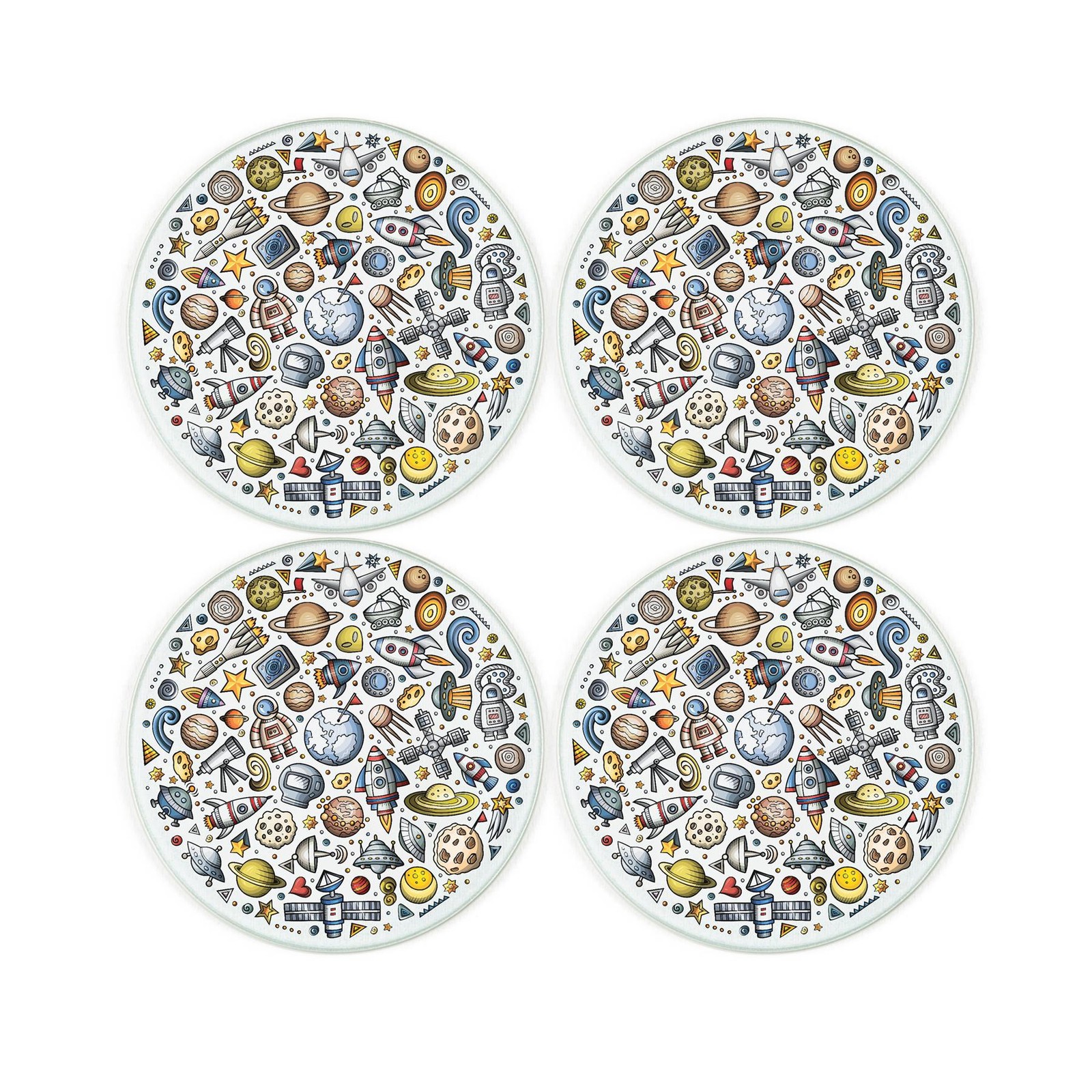 Space Montage Coaster Set - Round Glass Planets & Astronauts Gift Set of 4