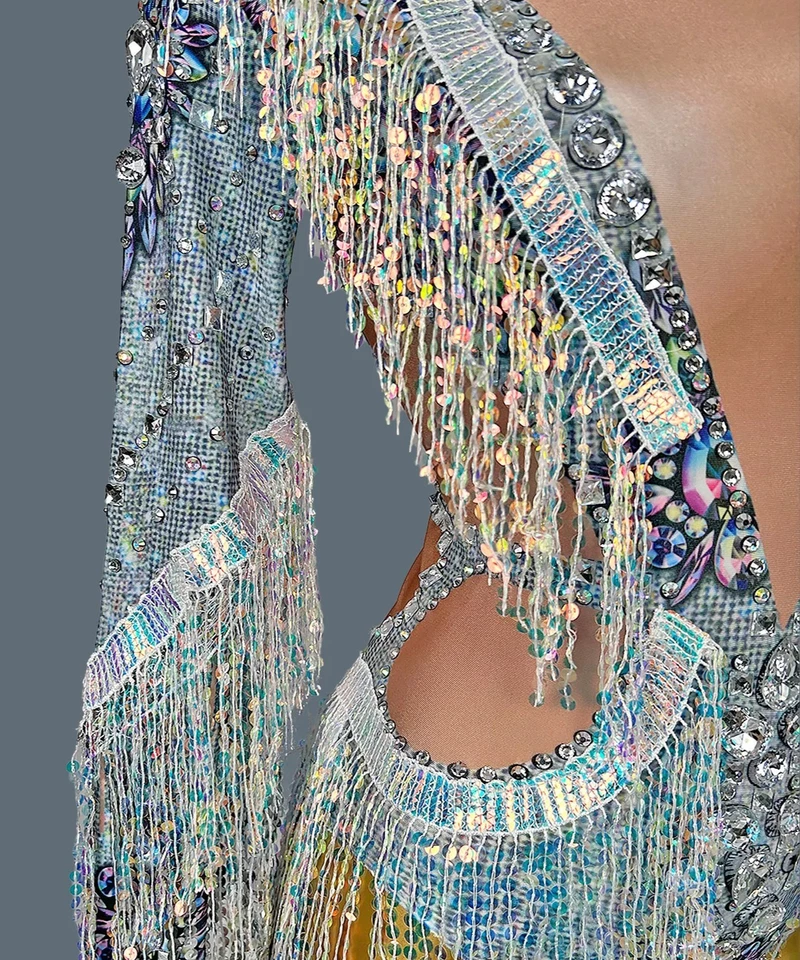 Nuevo Body Mujer Lujo Diamante Estrás Borla Lentejuelas Baile Cantante Escenario Foto 3 de 4