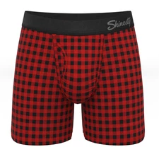The Cardinal: Micro Buffalo Check Ball Hammock® Pouch Underwear with Fly