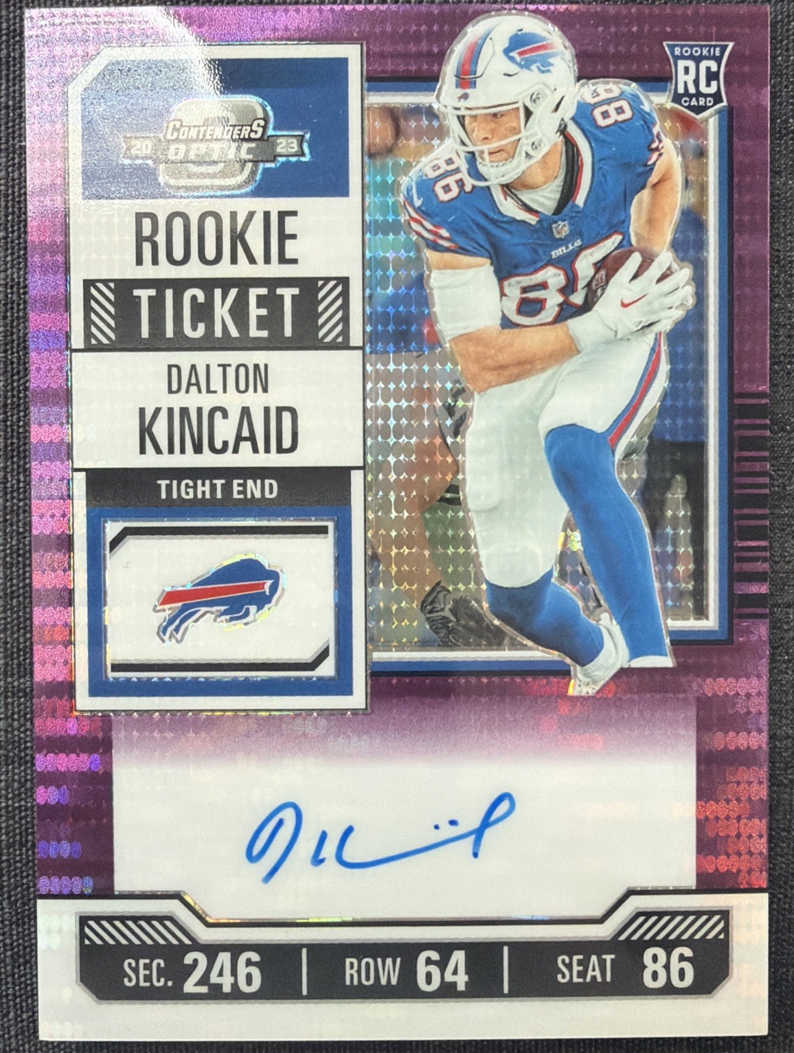 2023 Panini Contenders Optic Dalton Kincaid Purple Pulsar Rookie Ticket Auto /21