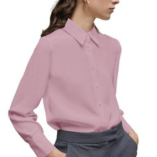 Women's Button Down Shirt Classic Long Sleeve Collared Tops Work Office Chiff...