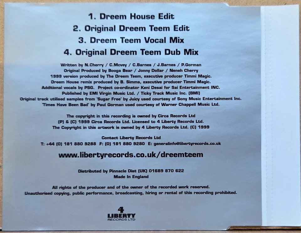 DREEM TEEM 'V' NENEH CHERRY – Buddy X 99    1999 CD SINGLE   90'S UK GARAGE - Image 2 of 3