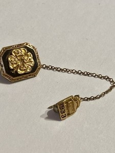 Vtg 4-H Club Membership Lapel Pin - 10K - W/chain - 1933