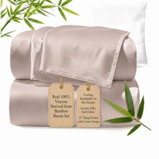 Real 100 Viscose Derived from Bamboo Sheets Set King Size, Cooling Silky S...