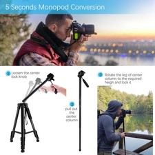 TTT-003 163cm Aluminum Tripod With 3D Pan Head Phone Clamp & Carry Bag