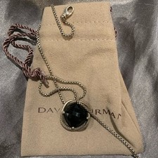 David Yurman Sterling Silver Infinity 14mm Black Onyx Pendant 18" Necklace 925