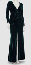 Betsy & Adam Womens Green Velvet Rosette Long-Sleeve Gown Dress Size 8
