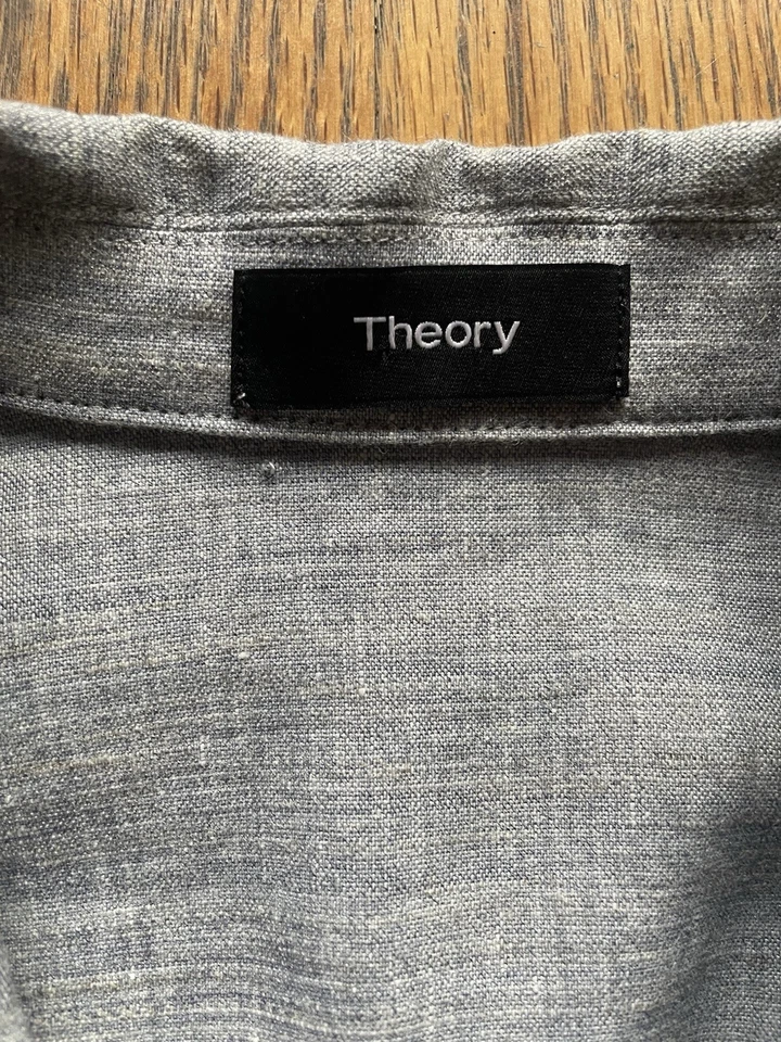 Chaqueta de mezclilla recortada THEORY azul gris pequeña con botones de lino nueva con etiquetas $395 Foto 2 de 4