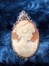 Gems en Vogue Michael Valitutti Carved Cameo Sterling Silver Pendant Brooch
