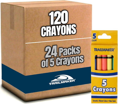 Wholesale Bright Wax Coloring Crayons in Bulk 24 Pack, 5 per Box in Assorted Bun