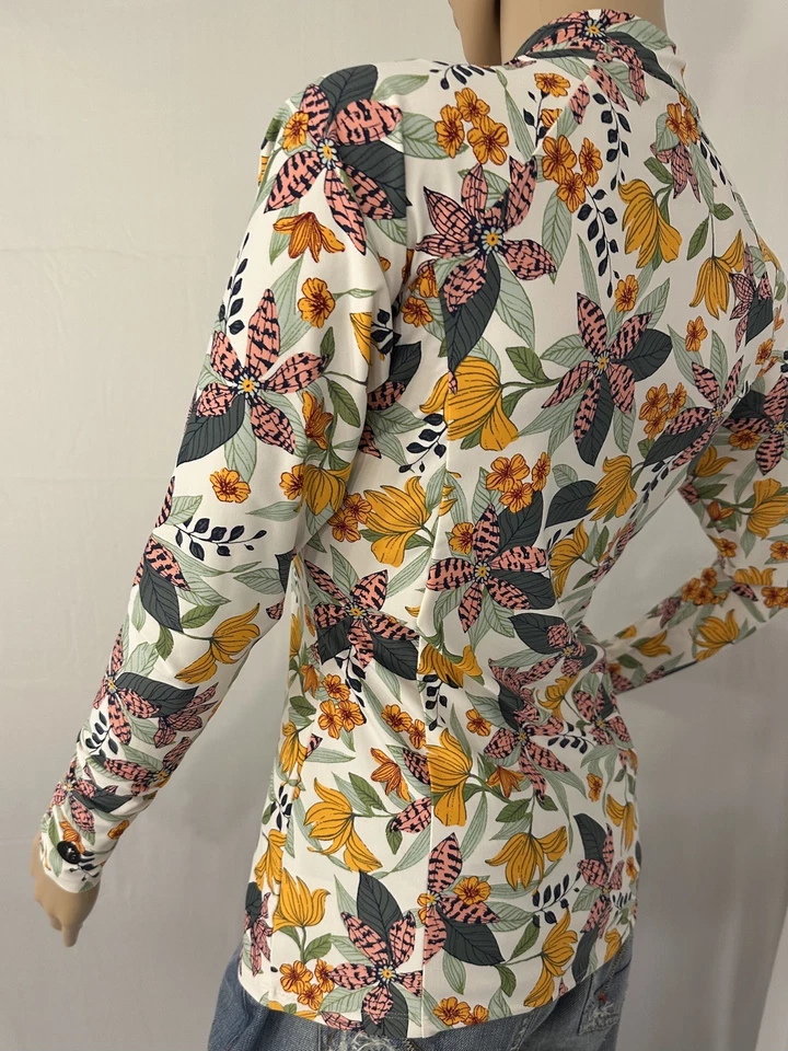 Coolibar Escalante Manga Larga Antierupciones Top UPF 50+ Naranja Verde Floral, Pequeño Foto 3 de 4