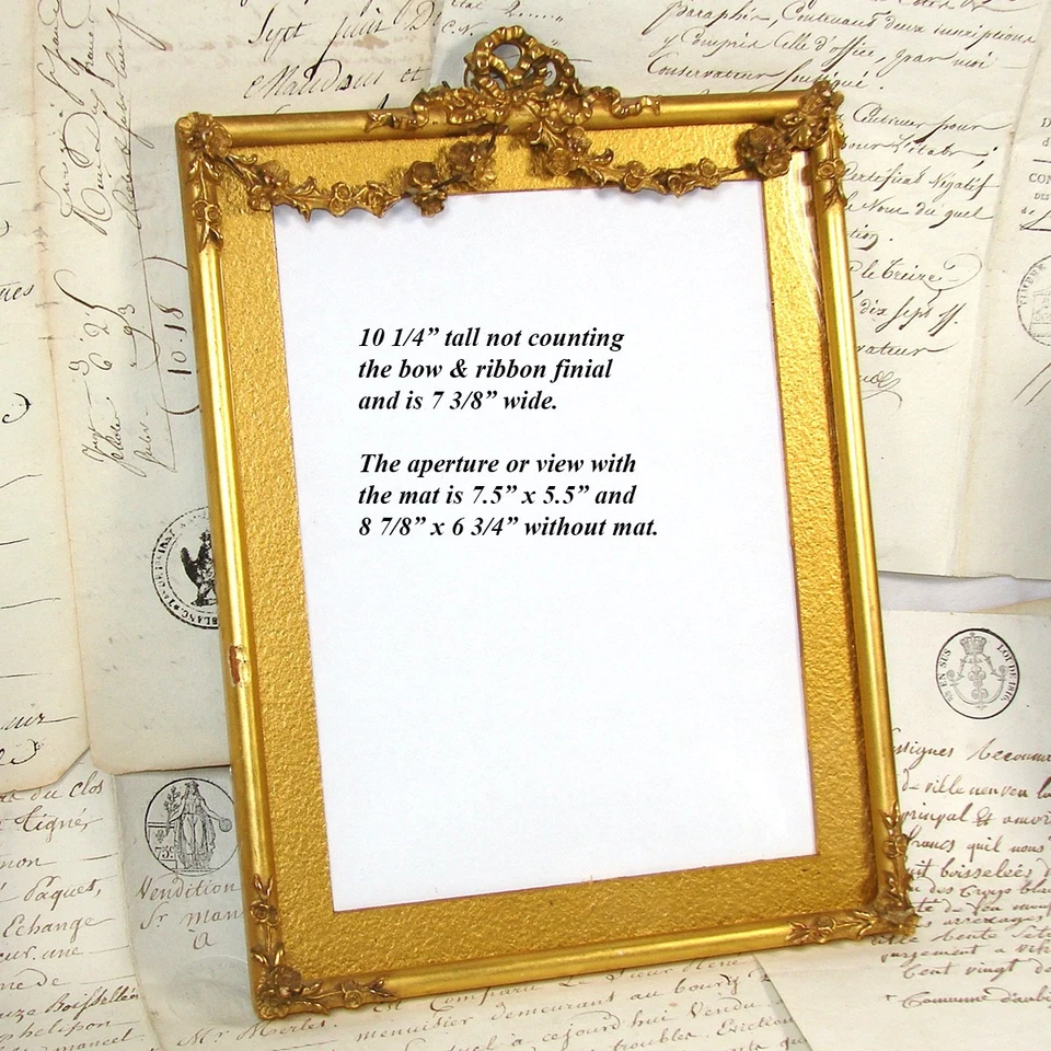 Antiguo marco de fotos de la época victoriana de 10,25", dorado limón, lazo y cinta, guirnalda Foto 3 de 4