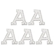 5Pcs Sew on Letter A Patches, Pearl Rhinestone A-Z Alphabet Patches, White