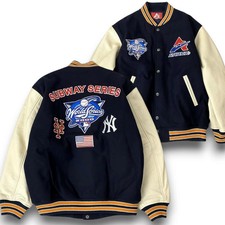 Avirex MLB World Series 2000 Yankees Mets Leather Stadium Jacket 2XL Navy
