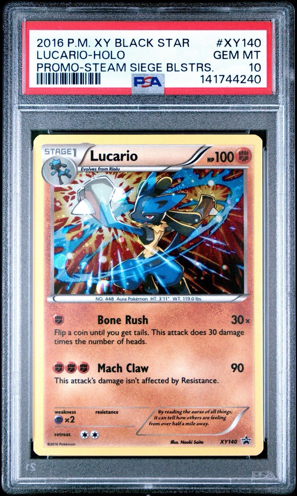 Pokemon Lucario Cosmos Holo XY140 Black Star Promo Steam Siege GEM PSA 10
