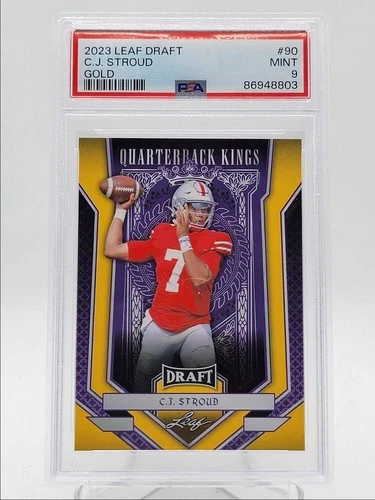 C.J. STROUD 2023-24 LEAF DRAFT NFL FOOTBALL GOLD MINT PSA 9 Q4320