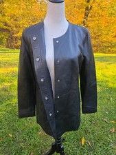 Massimo Dutti Lamb Leather Collarless Black W...