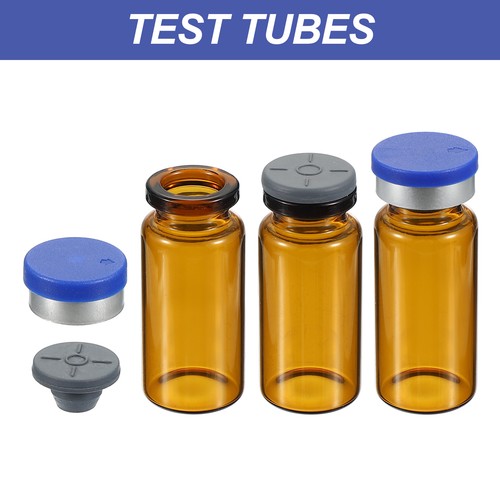 10ml Sample Vials, 100pcs Lab Empty Vials with Rubber Stopper Caps Labels, Amber - Afbeelding 4 van 5