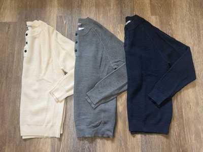 Men s Extra Fine Merino Wool Henley Pullover, Lot Of 3, Size Medium, New