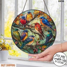 Colorful Birds Suncatcher Stained Glass Garden Suncatcher Window Hanging Bird
