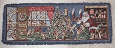 Tapestry Christmas Table Runner Santa's Workshop Elves Reindeer Tree 37w x 14"t