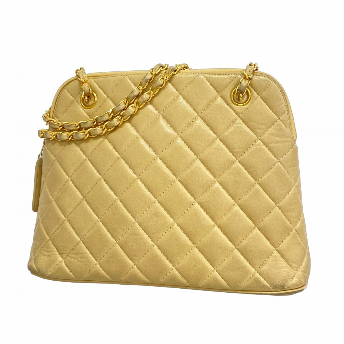 CHANEL Matelassé Lambskin Shoulder Bag with Chain in Beige Gold Hardware 5GD5350