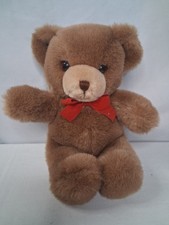 Vintage 1983 Gund Teddy Bear Brown Plush Stuffed Animal Red Ribbon Made In Korea