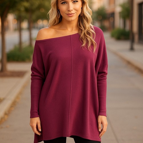 Orange Fashion Village Supersoft Boatneck Sweater O/S Plum