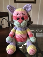 HAND CROCHETED-- Sherbet Rainbow Kitty -NEW--11 Standing -AMIGURUMI