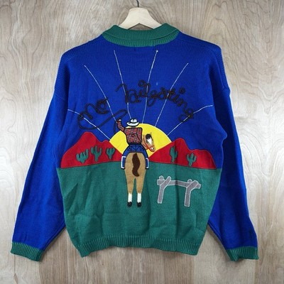 WOMEN S GITANO KNITS ACRYLIC NO TAILGATING EMBROIDERED WESTERN COWBOY SWEATER L