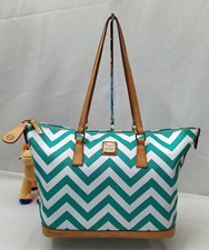 Dooney  Bourke Chevron Green Coated Leather Double Handle Zipper Tote Bag