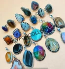 Natural Prehnite & Mix Gemstone 925 Sterling Silver Plated Lot Pendants & Rings