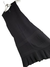 Felicity & Coco Black Sleeveless Ruffle Hem Shift Dress Ponte Mesh Knit Medium N