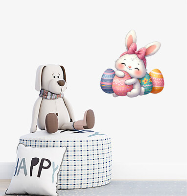 Wandbild Osterhase Kaninchen Ei Schlafzimmer bunt Vinyl Aufkleber Abziehbilder a6959